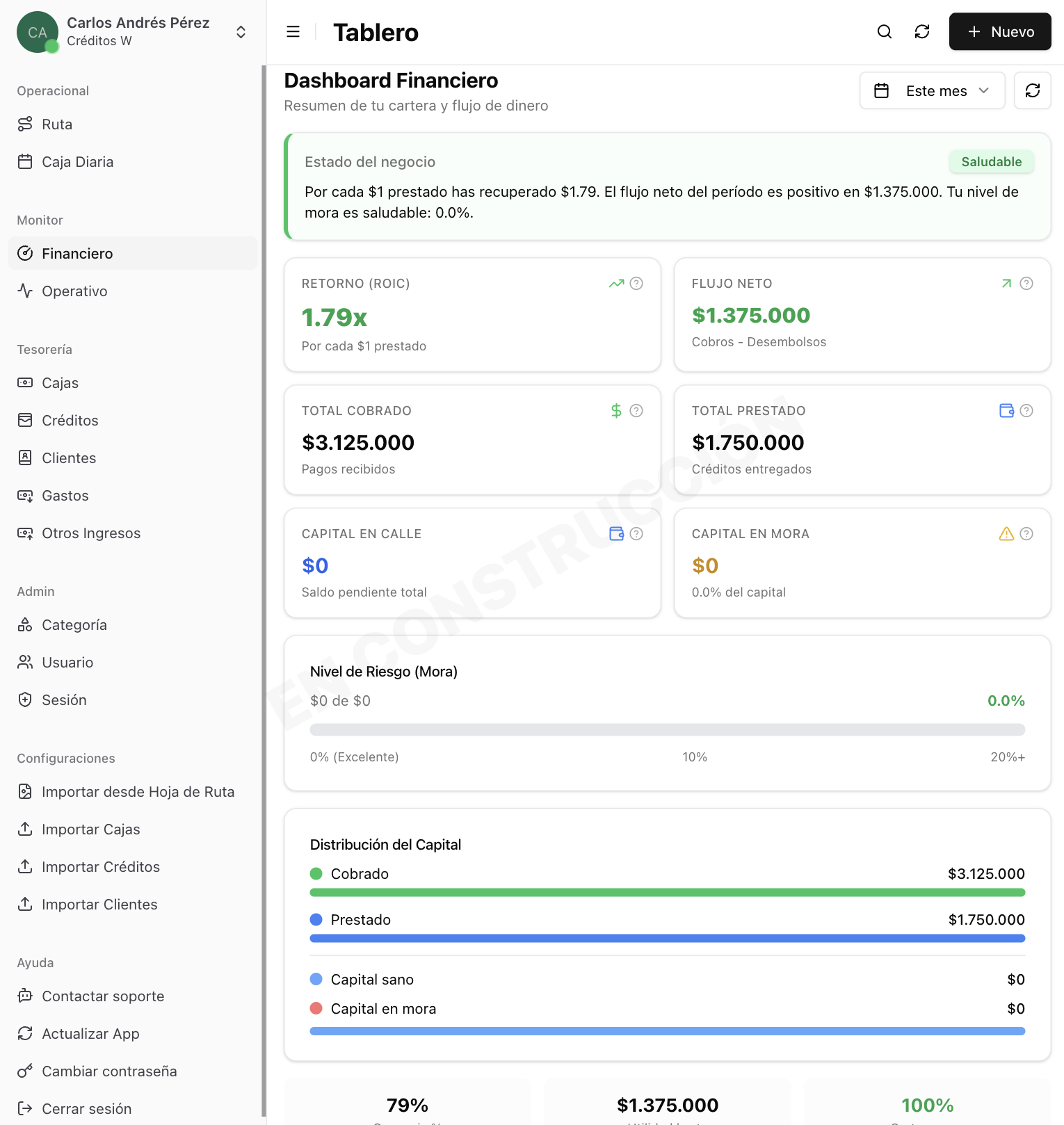 Ejemplo del reporte de cartera en Livebuk